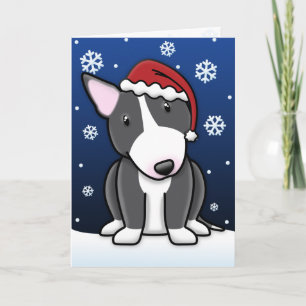 Kawaii Black White Bull Terrier Christmas Card