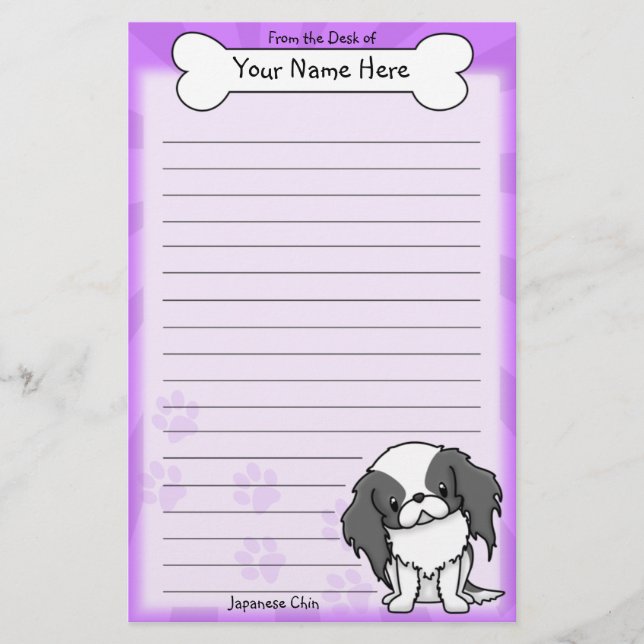 Kawaii Black & White Japanese Chin Stationery (Front)