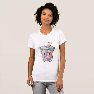 Kawaii Blue Boba Tea T-Shirt Cute Smiling Bubble
