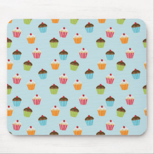 Kawaii blue cupcake pattern print. mouse mat