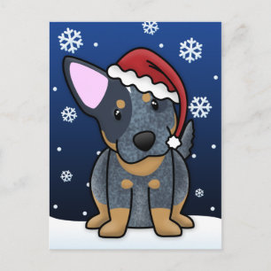 Kawaii Blue Heeler Christmas Postcard