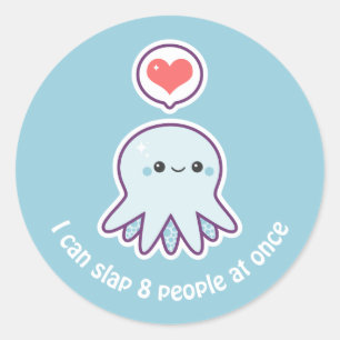 Kawaii Blue Octopus Classic Round Sticker