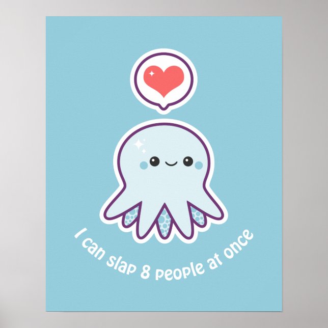 Kawaii Blue Octopus Poster (Front)