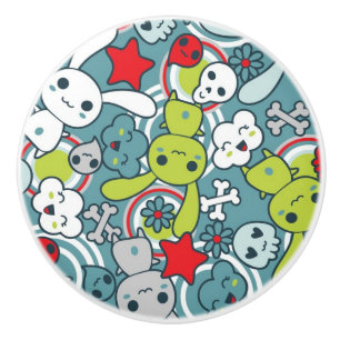 kawaii blue pattern ceramic knob