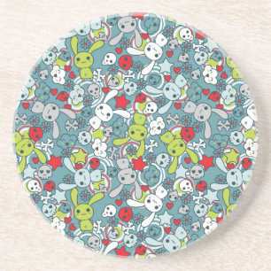 kawaii blue pattern coaster