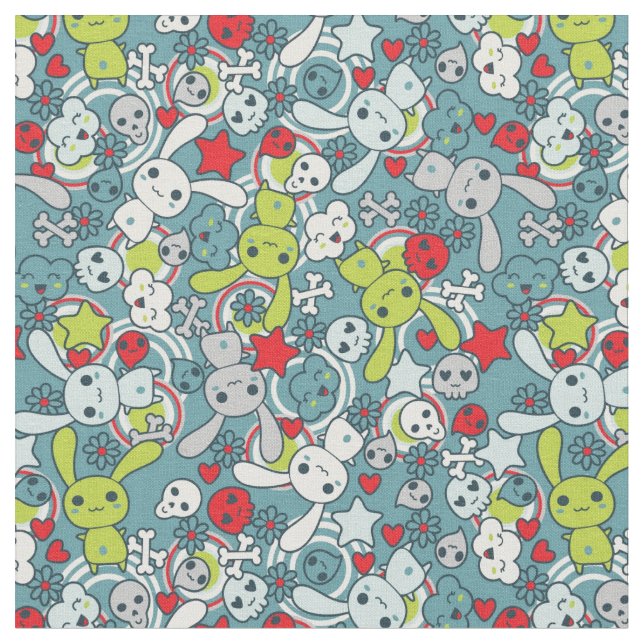kawaii blue pattern fabric (Close Up)