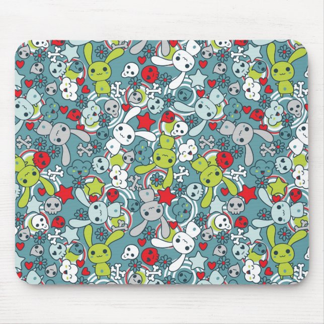 kawaii blue pattern mouse mat (Front)