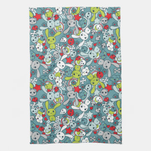 kawaii blue pattern tea towel