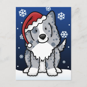 Kawaii Blue Sheltie Christmas Postcard
