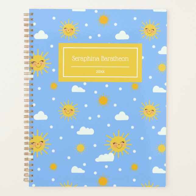 Kawaii Blue Sky Sunshine Weather Personalised Name Planner (Front)