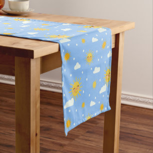Kawaii Blue Sky Yellow Sunshine Short Table Runner