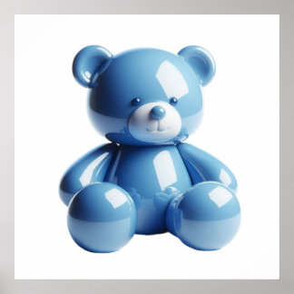 Kawaii Blue Teddy Bear Wall Art Poster for Cosy Pa