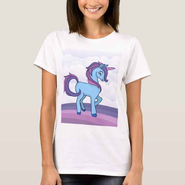 Kawaii Blue Unicorn T-Shirt (Front)