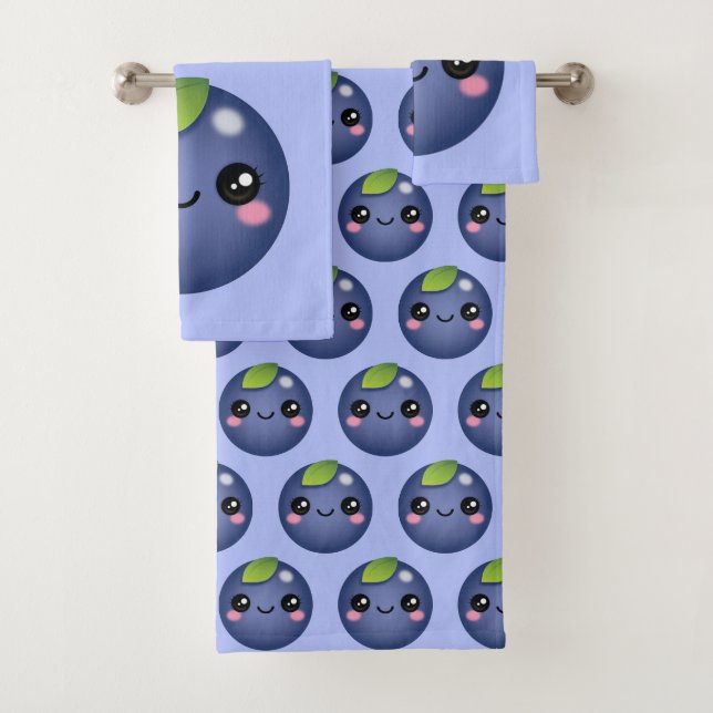 Kawaii Blueberry Bath Towel Set (Insitu)
