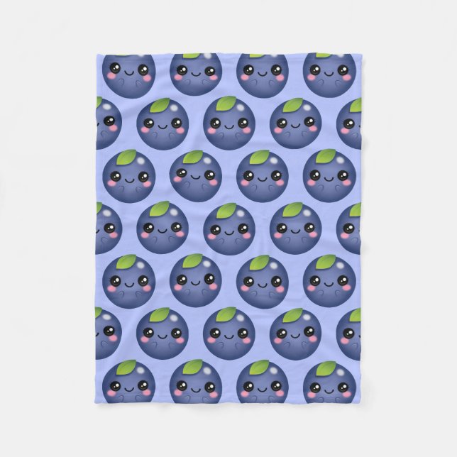 Kawaii Blueberry Fleece Blanket (Front)