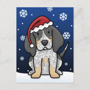 Kawaii Bluetick Coonhound Christmas Postcard