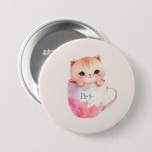 Kawaii Blushing Pink Chibi Cat 7.5 Cm Round Badge
