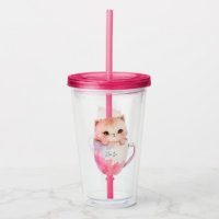Kawaii Blushing Pink Chibi Cat