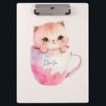 Kawaii Blushing Pink Chibi Cat Clipboard<br><div class="desc">Add a touch of charm to your day with this adorable clipboard featuring a cute white-pink cat cosily nestled in a whimsical tea cup. Perfect for cat lovers and tea enthusiasts alike,  this delightful artwork combines sweetness and elegance,  making it an ideal gift or a treat for yourself!</div>