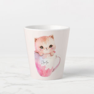 Kawaii Blushing Pink Chibi Cat Latte Mug