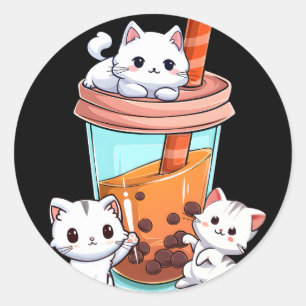 Kawaii Boba Tea Cat Neko Bubble Tea Kitten Classic Round Sticker