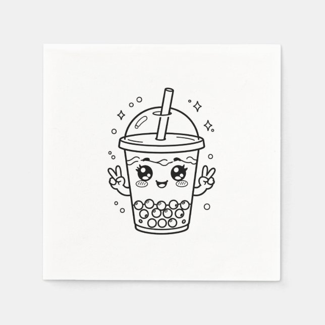 Kawaii boba tea colouring napkin (Front)