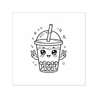 Kawaii boba tea colouring self-inking stamp