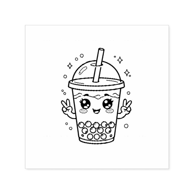 Kawaii boba tea colouring self-inking stamp (Design)