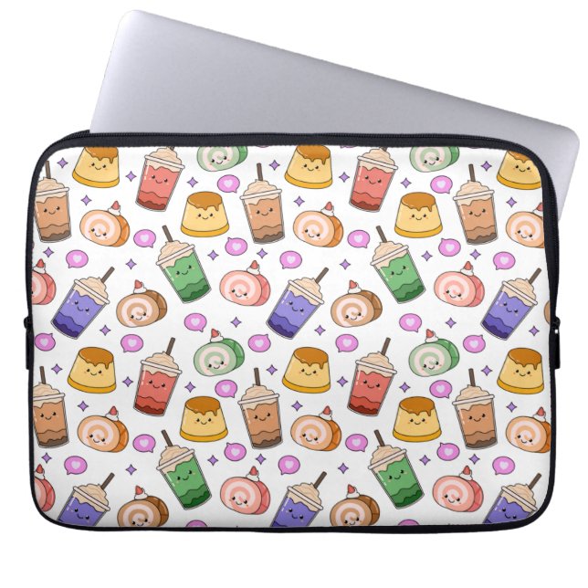 Kawaii Boba Tea Pattern Laptop Sleeve (Front)