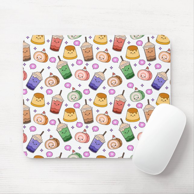 Kawaii Boba Tea Pattern Mouse Mat (With Mouse)