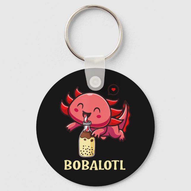 Kawaii Bobalotl Axolotl Boba Tea Bubble Milk Anime Key Ring (Front)