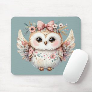 Kawaii Boho Owl Illustration Blue Mouse Mat