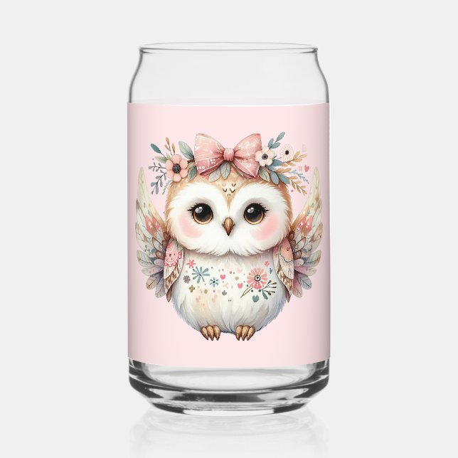 Kawaii Boho Owl Illustration Can Glass (Front)