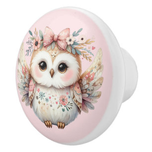 Kawaii Boho Owl Illustration Ceramic Knob