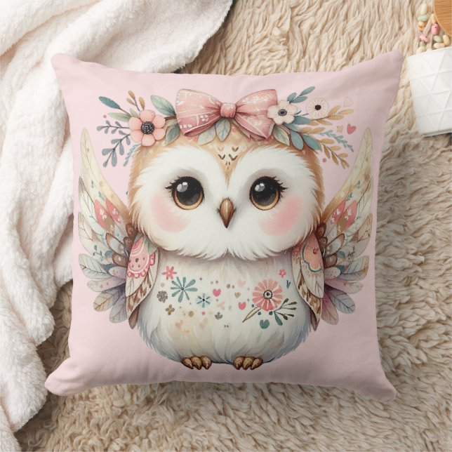 Kawaii Boho Owl Illustration Cushion (Blanket)
