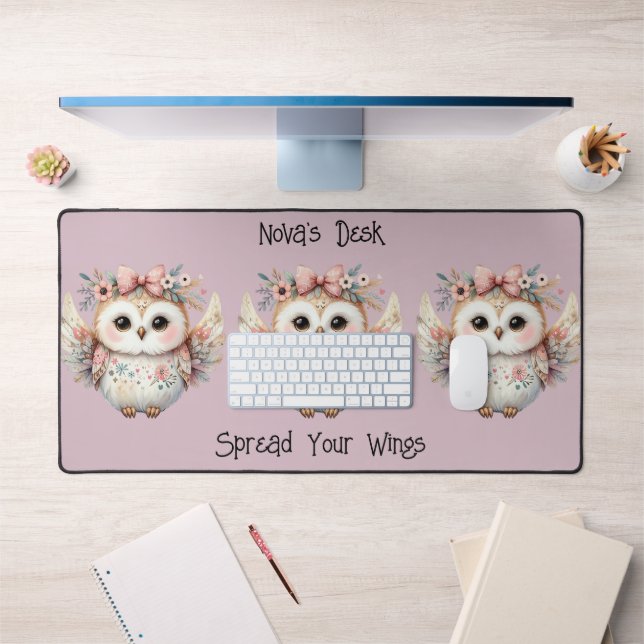Kawaii Boho Owl Illustration Lavender Desk Mat (Office 1)