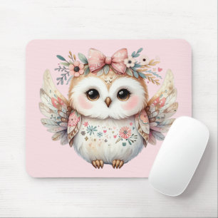 Kawaii Boho Owl Illustration Pink Mouse Mat