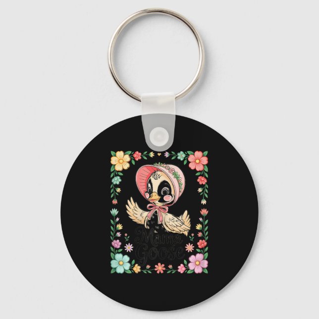Kawaii Bonnet Farmhouse Style Mama Goose  Key Ring (Front)