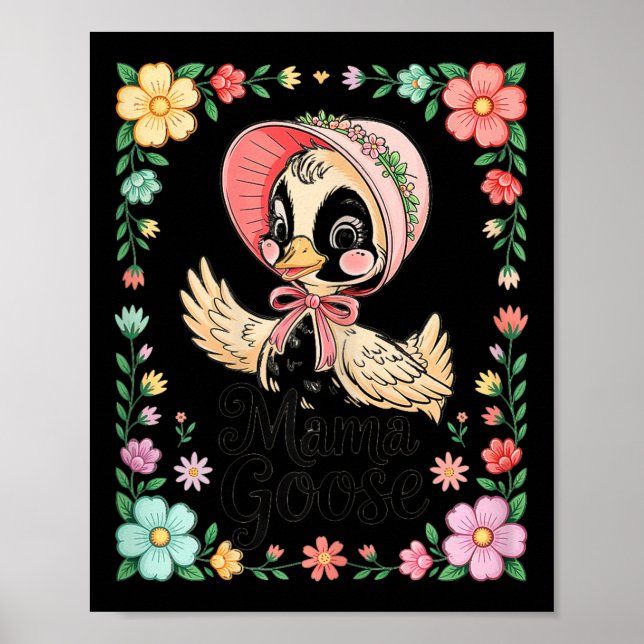 Kawaii Bonnet Farmhouse Style Mama Goose  Poster (Front)