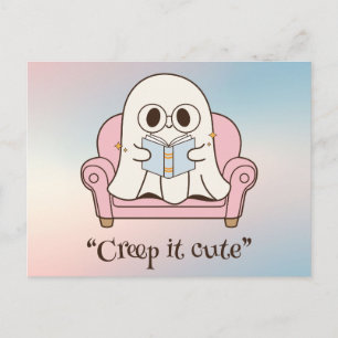 Kawaii boo, cute spooky halloween postcard