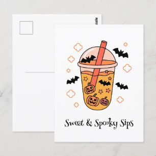 Kawaii boo, cute spooky halloween postcard