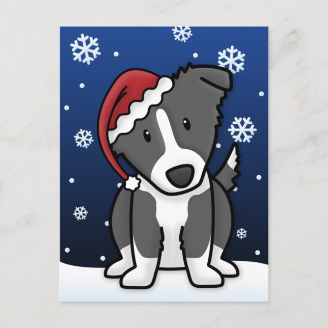 Kawaii Border Collie Christmas Postcard (Front)