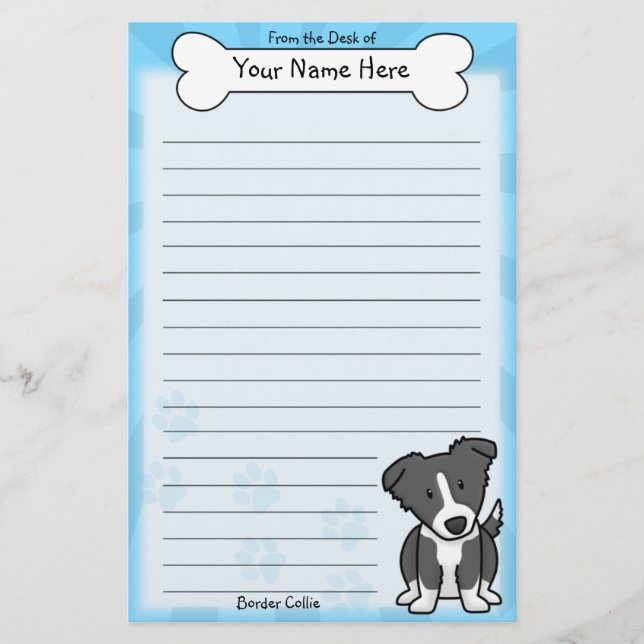 Kawaii Border Collie Stationery (Front)