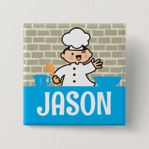 Kawaii boy chef kids cooking name tag badge