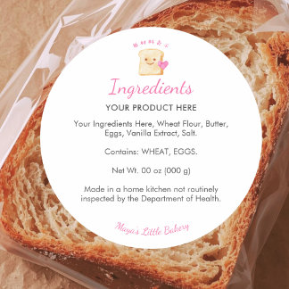 Kawaii Bread Pink Bakery Ingredient List Classic Round Sticker