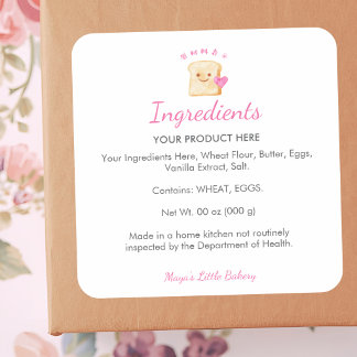 Kawaii Bread Pink Bakery Ingredients Product Square Sticker