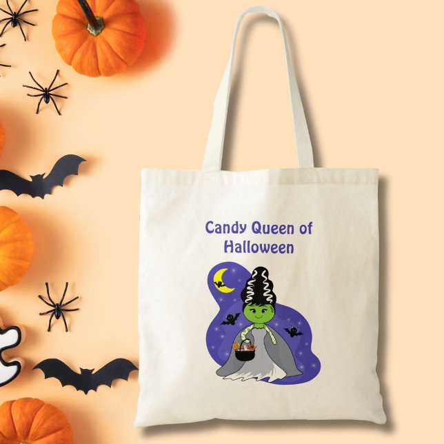 Kawaii Bride of Frankenstein Halloween with Candy Tote Bag (Creator Uploaded)