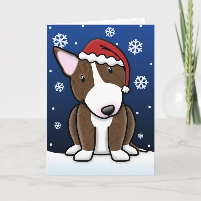 Kawaii Brindle Bull Terrier Christmas Card (Front)
