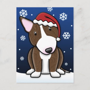 Kawaii Brindle Bull Terrier Christmas Postcard