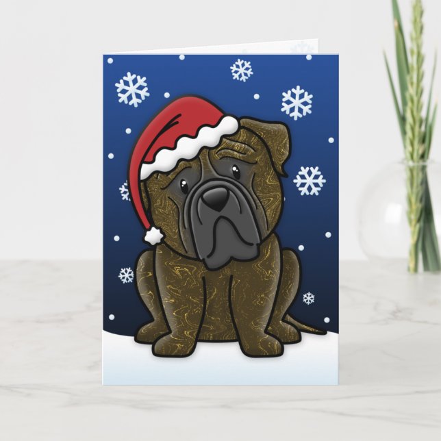 Kawaii Brindle Bullmastiff Christmas Card (Front)
